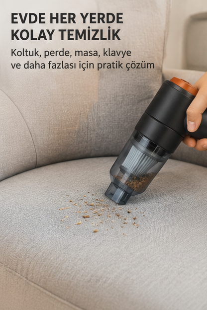 2'si 1 Arada Şarjlı Mini El Süpürgesi – Güçlü Emiş Özellikli Kablosuz Araç ve Ev Vakumu