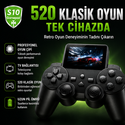520 Klasik Oyunlu S10 Gamepad Retro Oyun Konsolu | TV Bağlantılı Taşınabilir Oyun Cihazı
