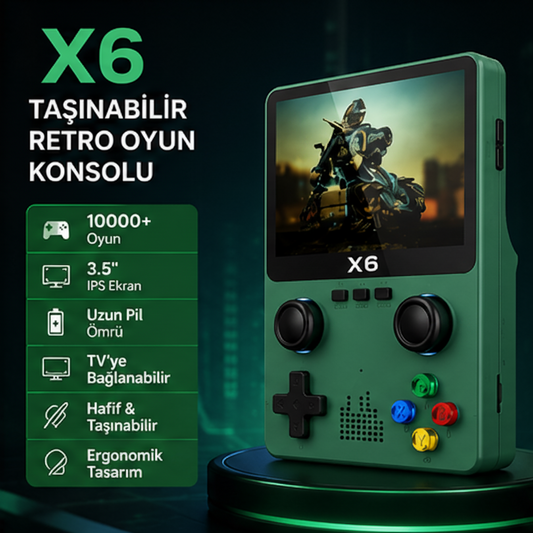 X6 Taşınabilir Retro Oyun Konsolu 10000+ Oyunlu 3.5'' IPS Ekran TV Bağlantılı Şarjlı El Konsolu