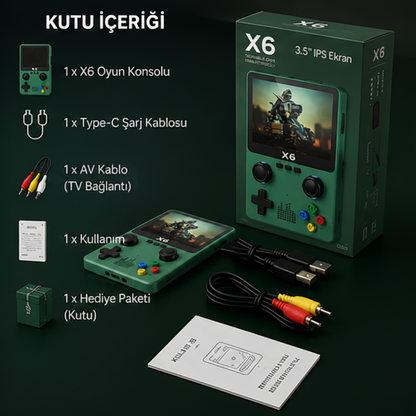 X6 Taşınabilir Retro Oyun Konsolu 10000+ Oyunlu 3.5'' IPS Ekran TV Bağlantılı Şarjlı El Konsolu