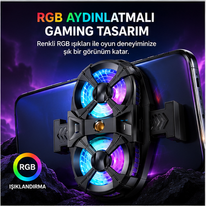 Çift Fanlı 3 Kademeli RGB Telefon Soğutucu – Mobil Oyun Soğutma Fanı Type-C Uyumlu