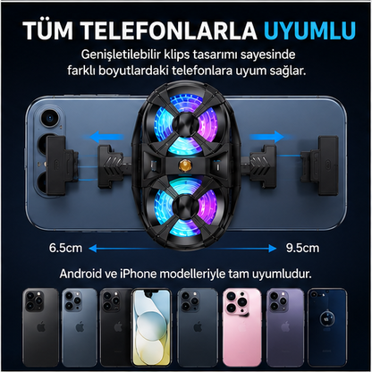 Çift Fanlı 3 Kademeli RGB Telefon Soğutucu – Mobil Oyun Soğutma Fanı Type-C Uyumlu