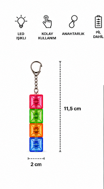 RGB LED Işıklı Küp Anahtarlık – Renk Değiştiren Şeffaf Mini Dekor Işık