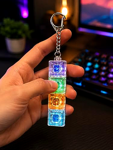 RGB LED Işıklı Küp Anahtarlık – Renk Değiştiren Şeffaf Mini Dekor Işık