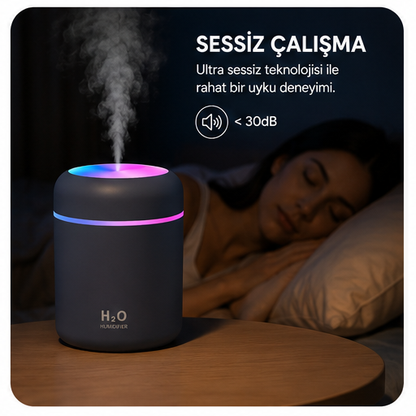 H2Q USB Mini Hava Nemlendirici – RGB LED Işıklı Sessiz Masaüstü Nemlendirici